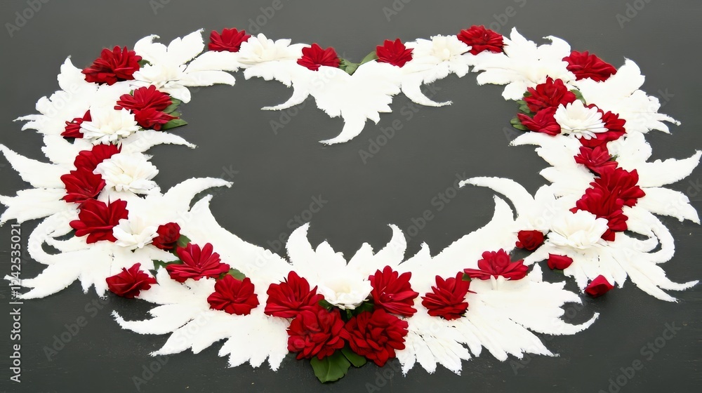 Red White Flower Heart Remembrance Tribute Asphalt Red White Flower Heart Remembrance Tribute Asphalt