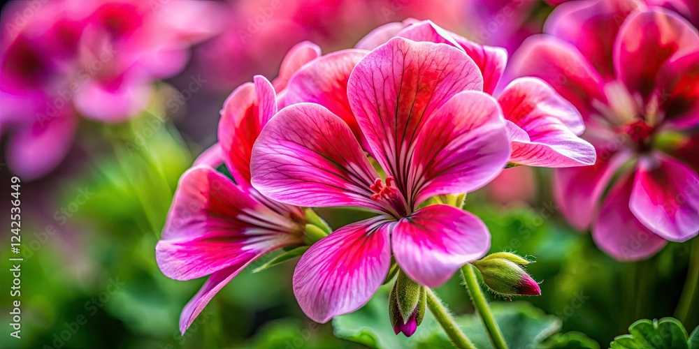 Stunning Closeup of Pink Pelargonium Flower in Rule of Thirds for Floral Photography, Macro Nature Shots, Botanical Beauty, and Vibrant Plant Details Stunning Closeup of Pink Pelargonium Flower in Rule of Thirds for Floral Photography, Macro Nature Shots, Botanical Beauty, and Vibrant Plant Details