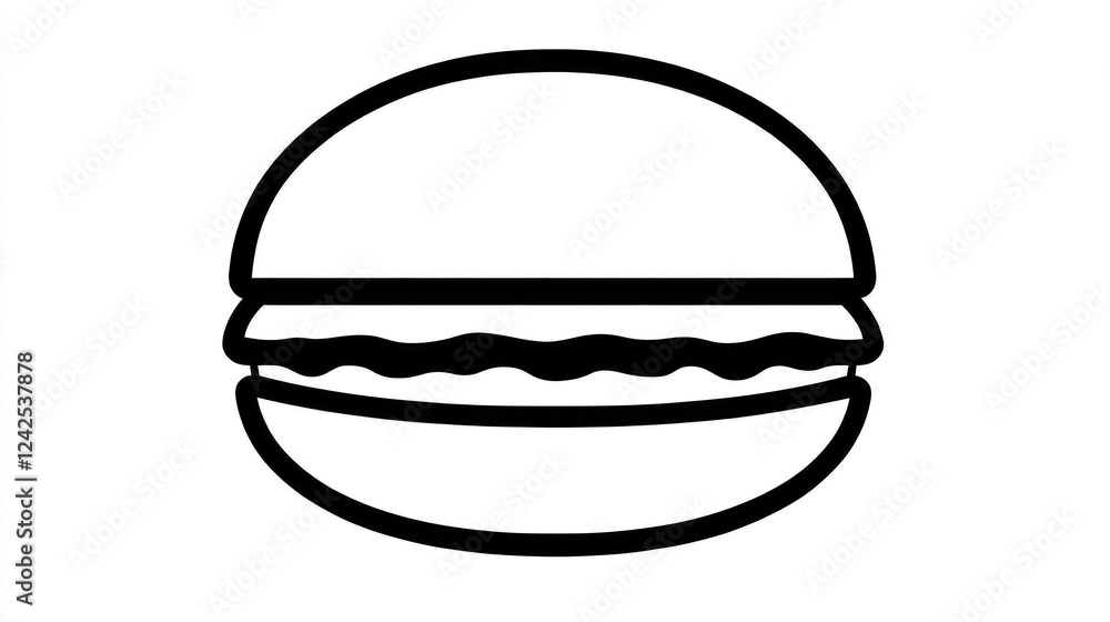 Simple burger icon, food menu, restaurant, white background, graphic design