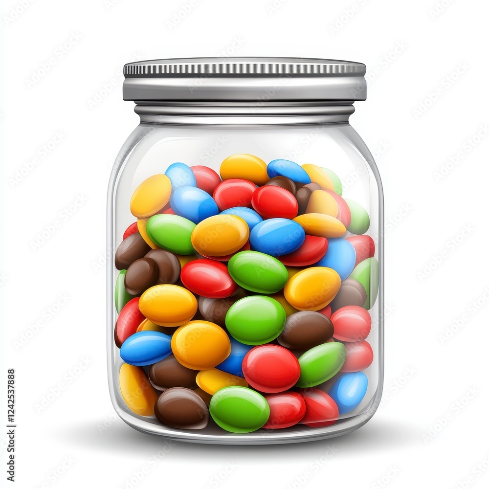 Colorful Candies in a Glass Jar on White Background, Generative AI. Colorful Candies in a Glass Jar on White Background, Generative AI.