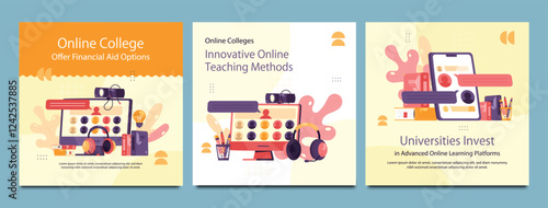 School admission open social media post design, back-to-school promotion square banner layout template, educational Instagram and Facebook post kit, high-quality web banner for enrollment ads bundle