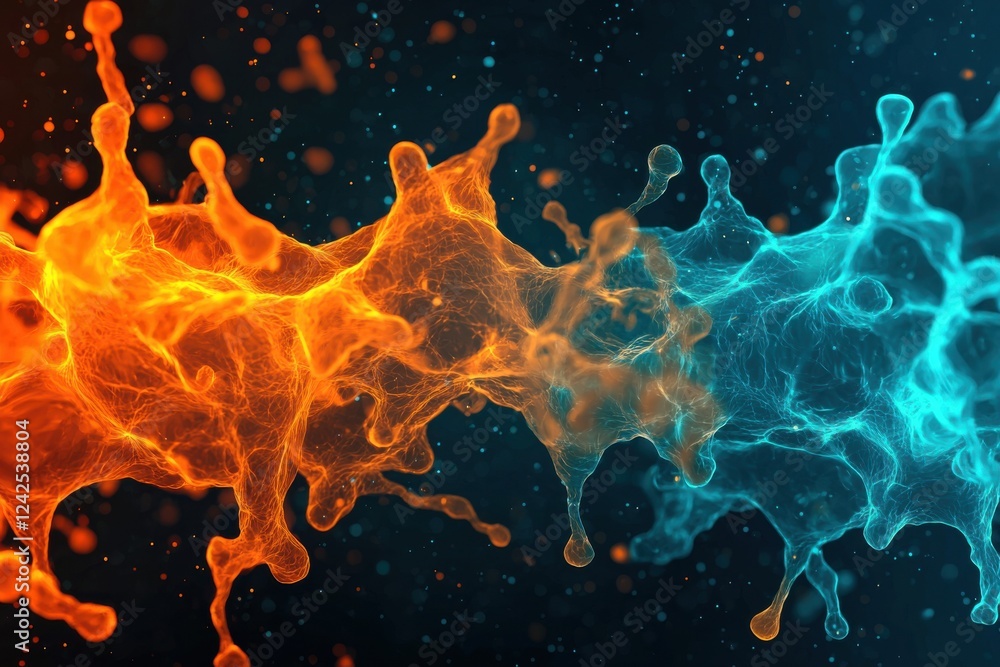 Dynamic collision of fire and ice abstract art high contrast digital environment colorful visualization Dynamic collision of fire and ice abstract art high contrast digital environment colorful visualization