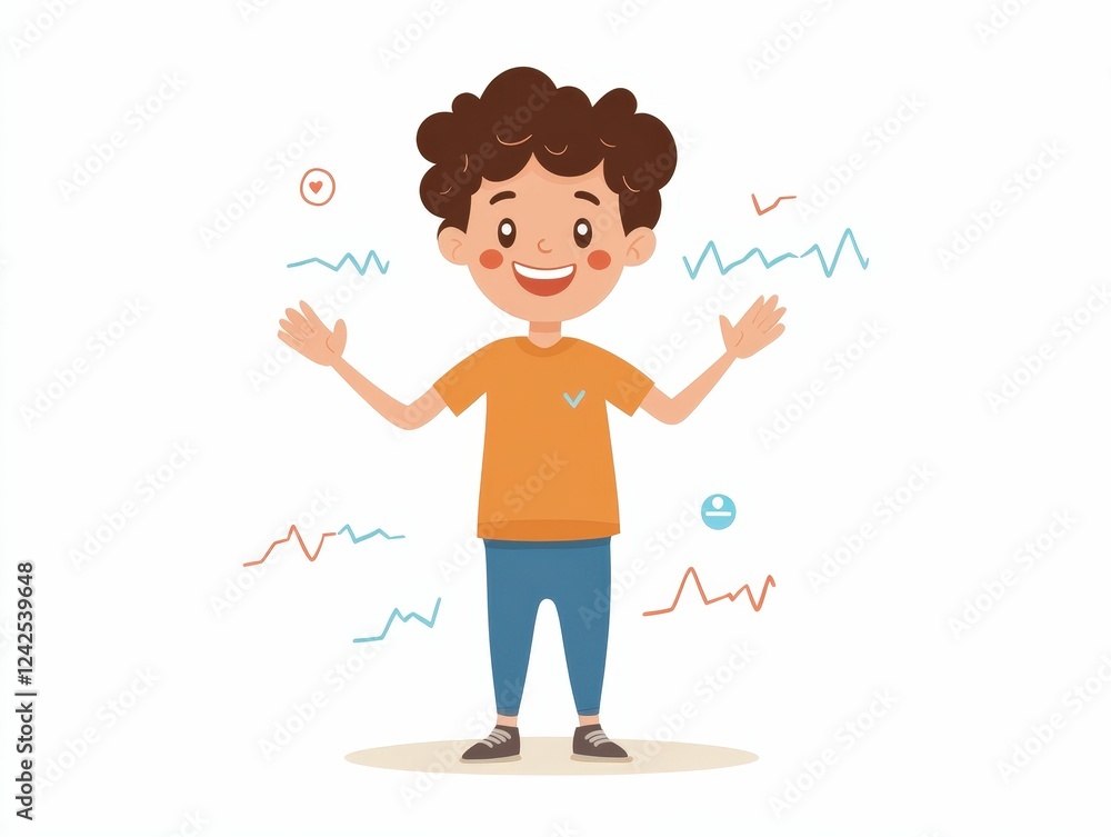 Cheerful child using wearable fitness tracker at home fun lifestyle illustration healthy living concept Cheerful child using wearable fitness tracker at home fun lifestyle illustration healthy living concept