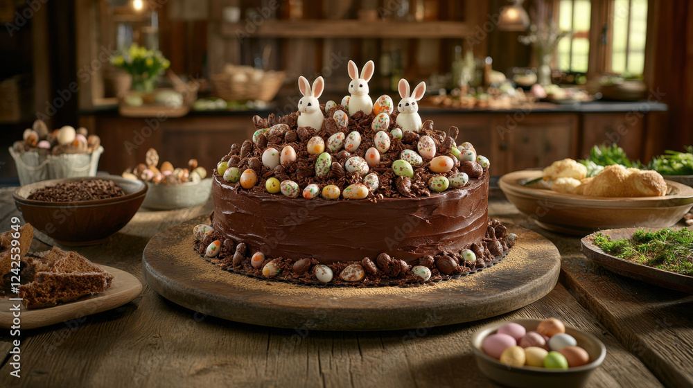 Fototapeta premium Easter Chocolate Cake with Bunnies