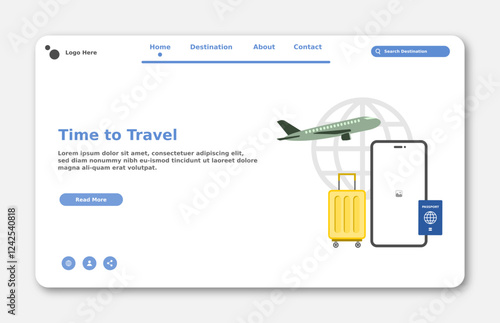 Travel website landing page. Flight booking. Graphical user interface for website page
