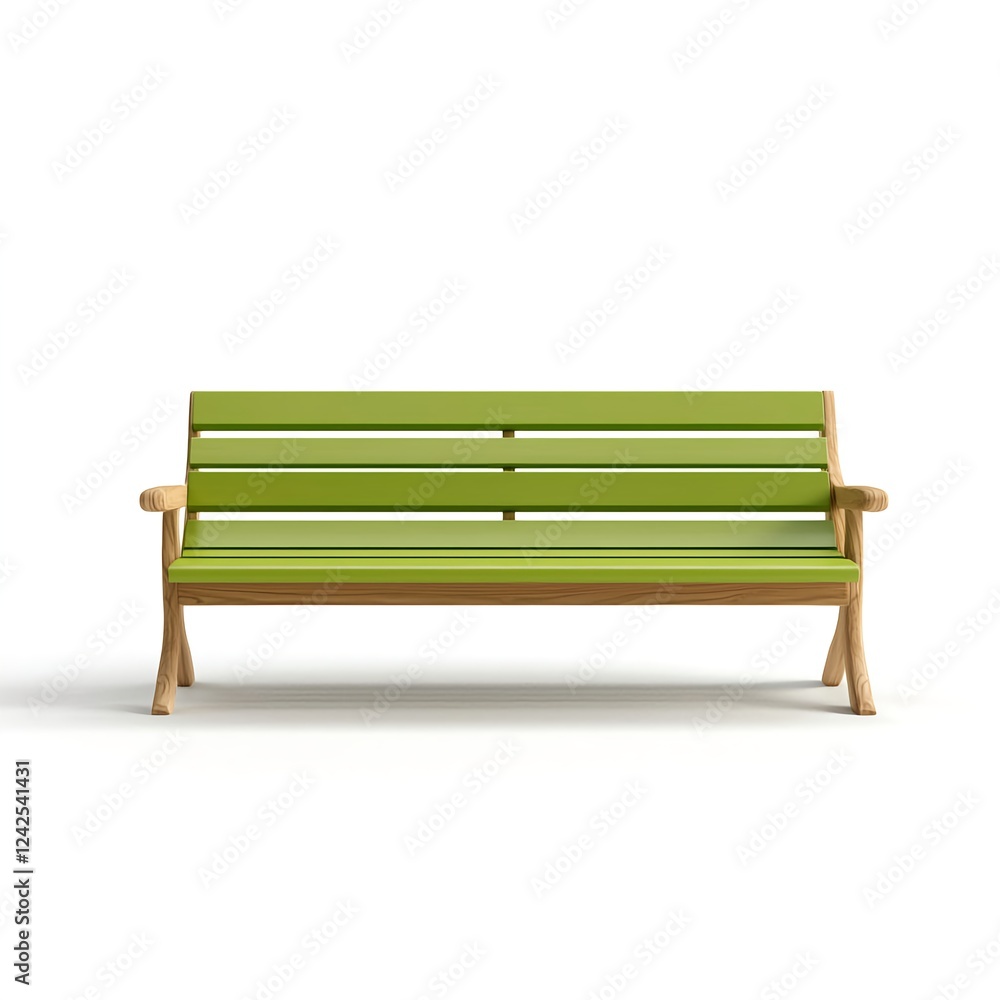 Green Wooden Park Bench on White Background Green Wooden Park Bench on White Background