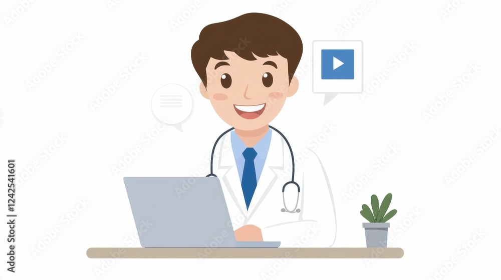 Doctor following up with patient via message virtual consultation digital health office close-up communication Doctor following up with patient via message virtual consultation digital health office close-up communication