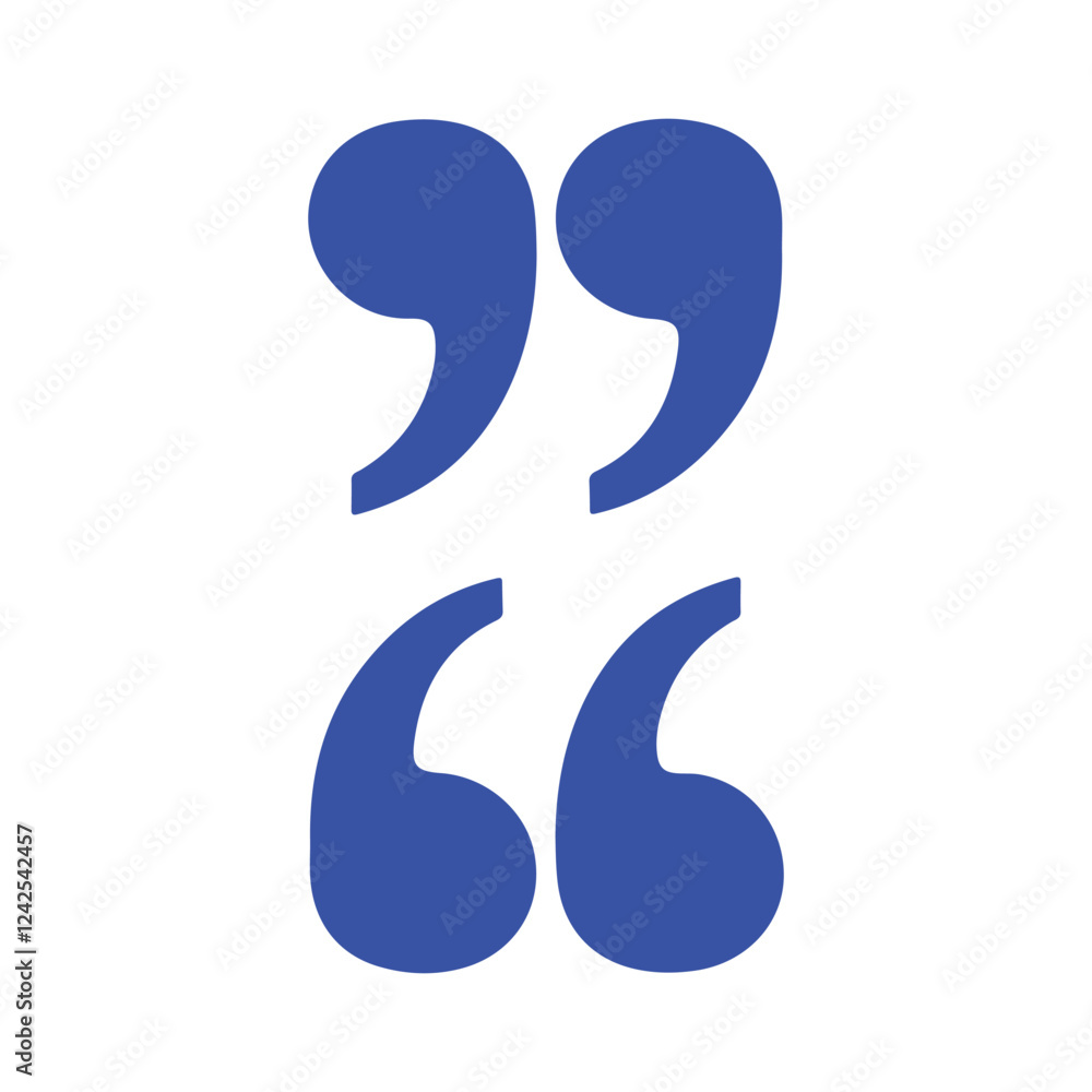 Double quotation mark blue silhouette icon vector flat illustration design on white background. Double quotation mark blue silhouette icon vector flat illustration design on white background.