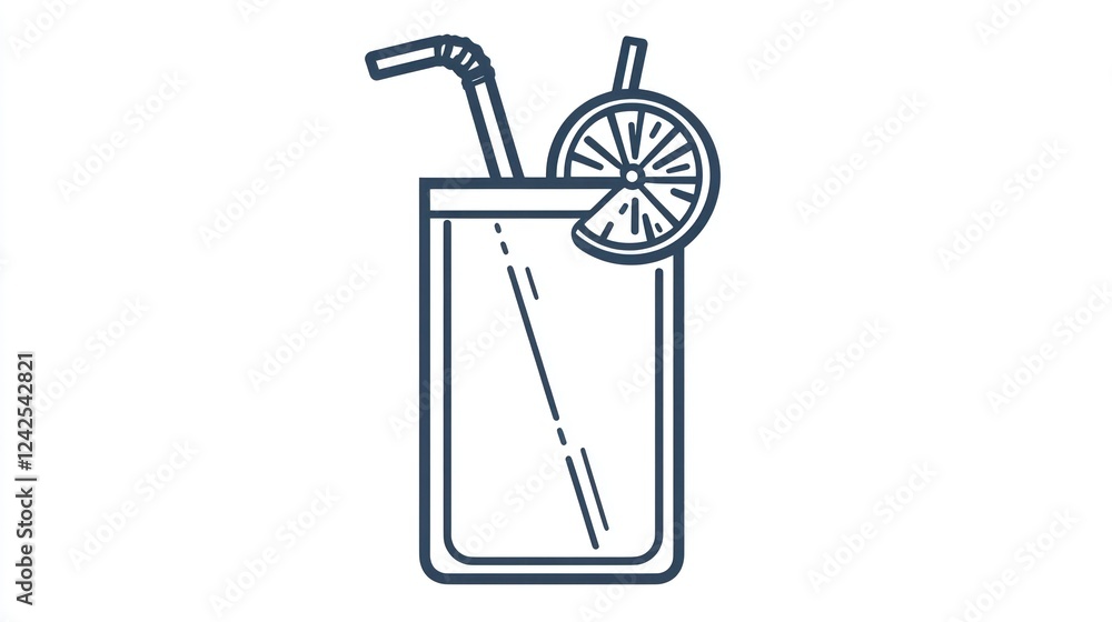 Iced beverage with lemon, straw, summer drink Iced beverage with lemon, straw, summer drink