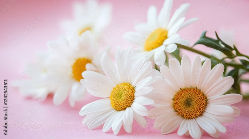 Obraz premium White daisy flowers on pale pink background