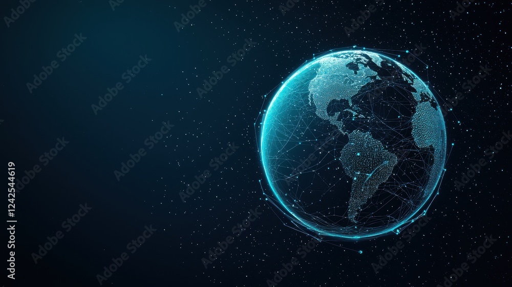 Fototapeta premium Globe Global Business and Economy Image of the Earth with surrounding digital lines and business elements, representing the global economy and interconnected trade systems.
