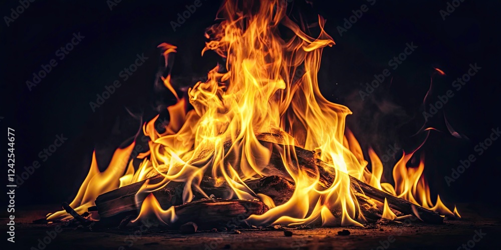 Fototapeta premium Vintage Style Fire Flames on Black Background - Captivating Warmth with Retro Aesthetic, Perfect for Artistic Projects, Backgrounds, and Creative Designs