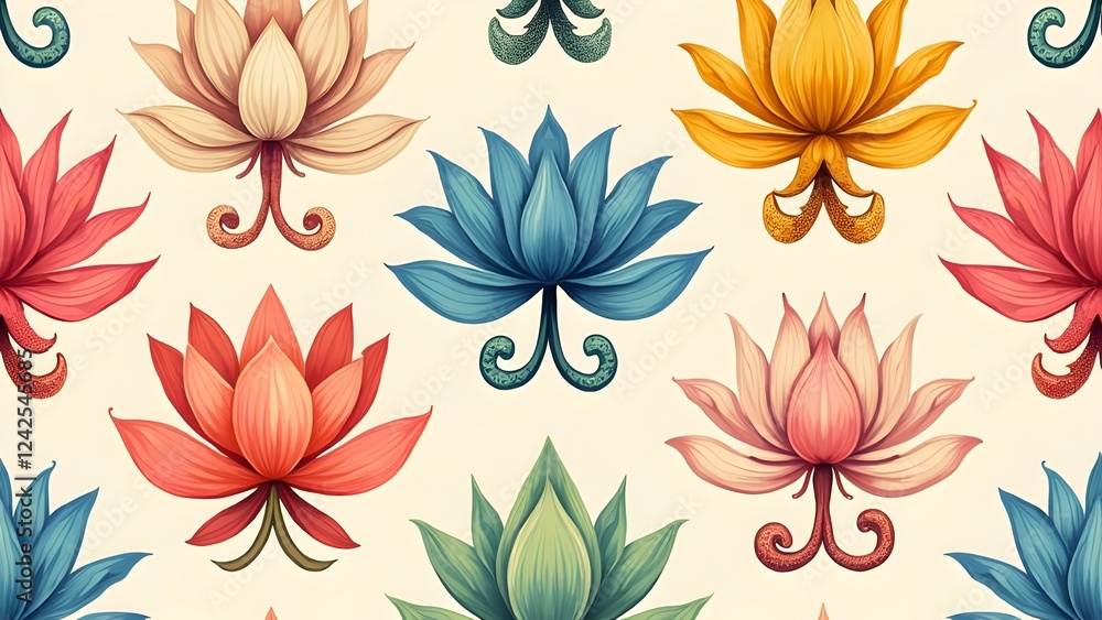 Fototapeta premium Harmonious Lotus Paisley Pattern in Warm and Cool Tones