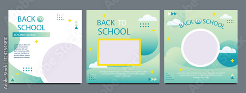 School admission open social media post design, back-to-school promotion square banner layout template, educational Instagram and Facebook post kit, high-quality web banner for enrollment ads bundle