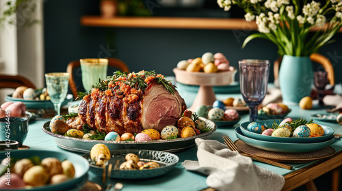 Easter Roast Lamb with Decorated Eggs.