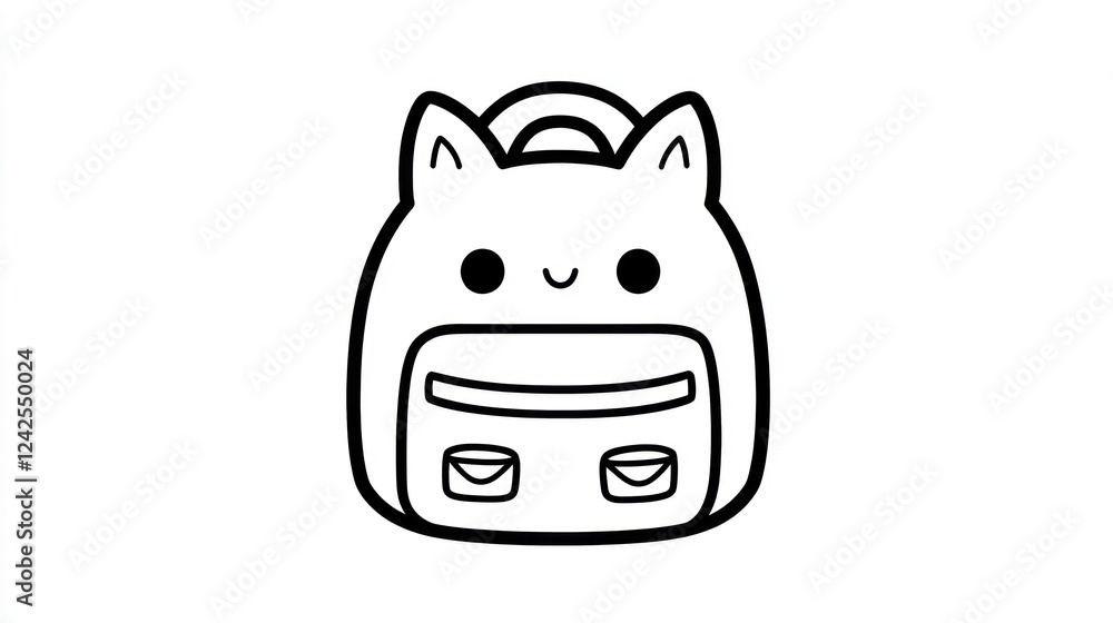 Cute cat backpack, school supplies, white background, education Cute cat backpack, school supplies, white background, education
