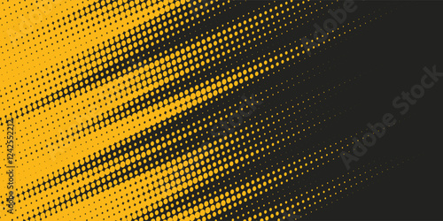 Dots pop art comics sport style vector illustration. Dots halftone yellow and black color pattern gradient grunge texture background.
