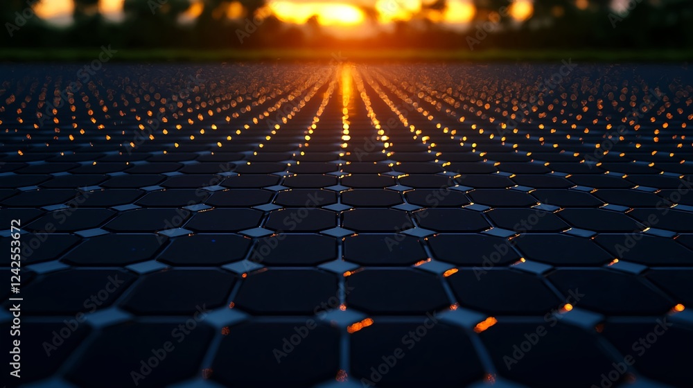 Naklejka premium Hexagonal Solar Panels at Sunset