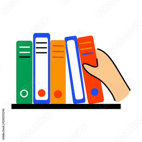 Organizing bookshelf icon in flat style 
