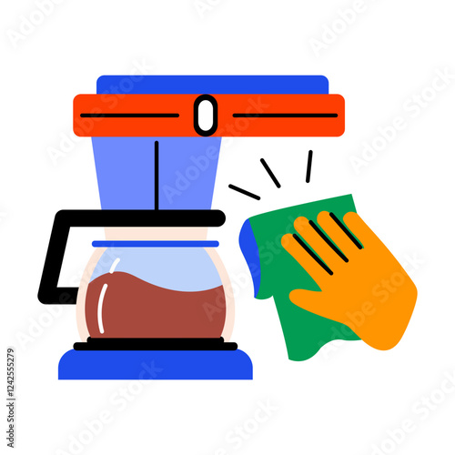 Cleaning coffee maker, flat style icon 
