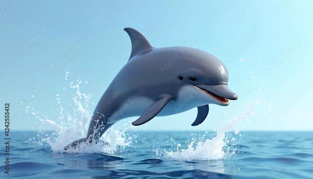 Fototapeta premium A playful dolphin leaping out of the ocean water, a vibrant display of marine life energy