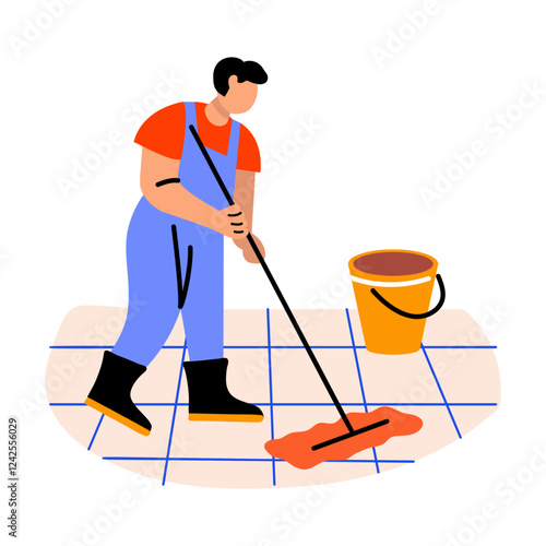 Housekeeping cleaning character icon in flat style 
