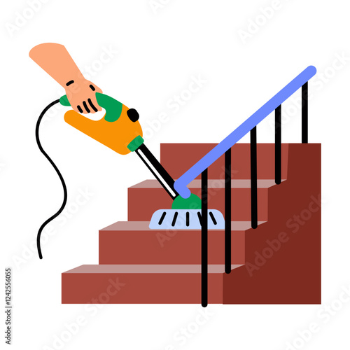 Vacuuming stairs icon in flat style 

