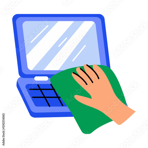 Cleaning laptop icon in flat style 
