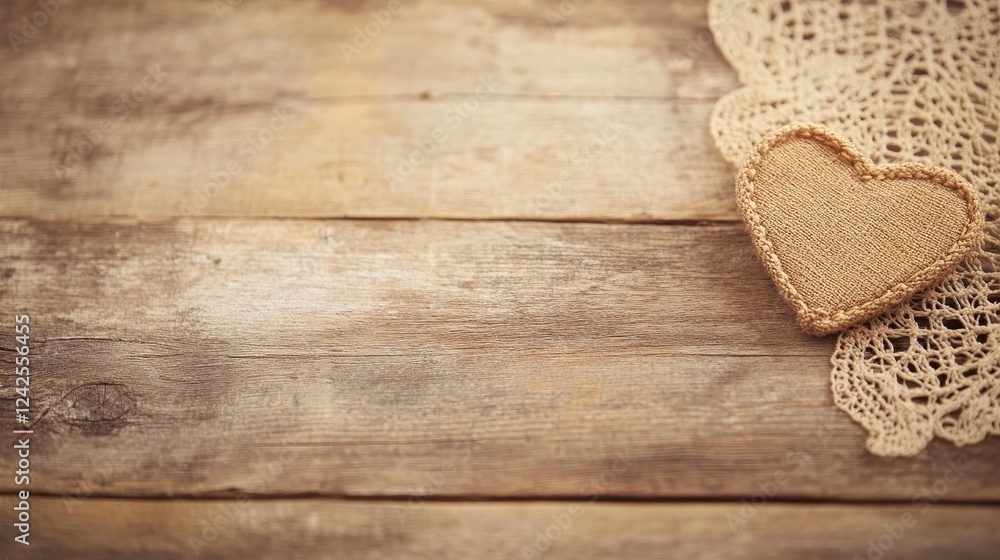 Rustic Wooden Background with Burlap Heart and Lace Rustic Wooden Background with Burlap Heart and Lace