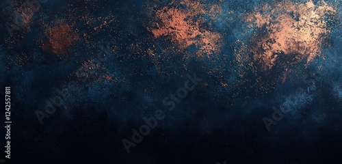 Copper and navy gradients layered with glowing highlights and noise effects create a dynamic visual interplay.