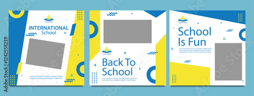 School admission social media post banner design. back to school social media post banner design set. Back to school admission promotion banner. school admission template for social media ad.