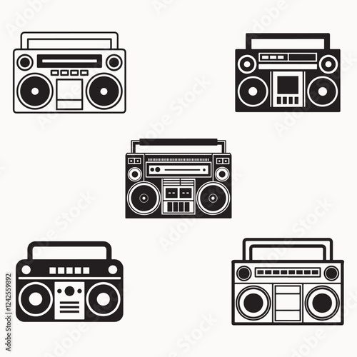 Boom box Icon Square Button Set