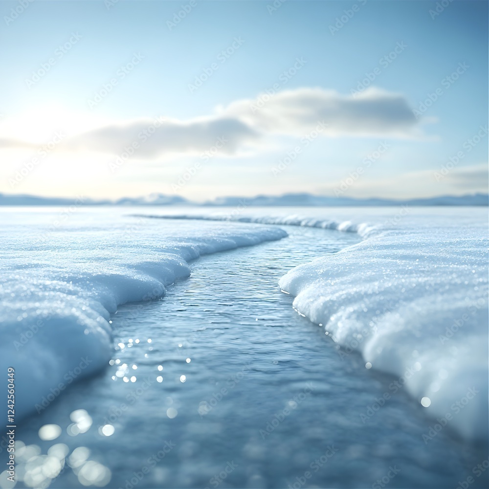 Obraz premium Icy River Path Through Snowy Landscape