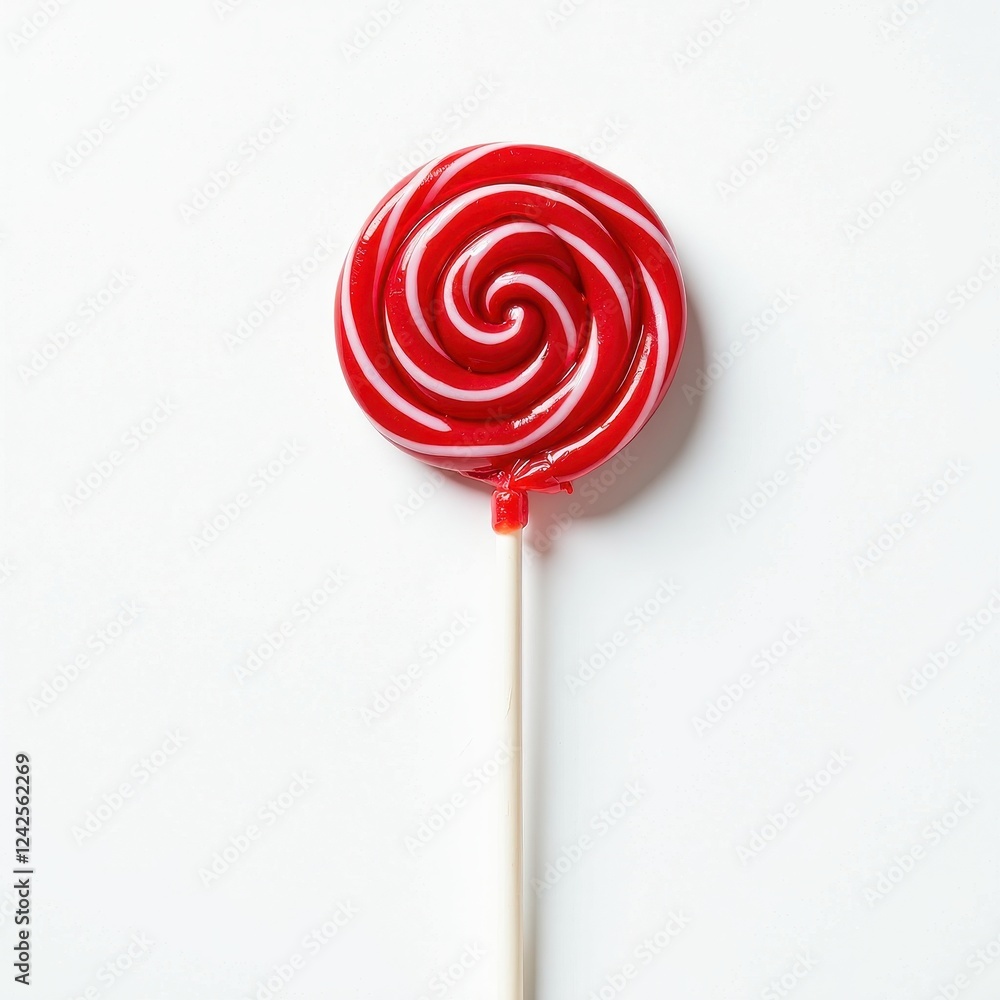 Vibrant Red and White Lollipop Isolated on Pure White Background Vibrant Red and White Lollipop Isolated on Pure White Background