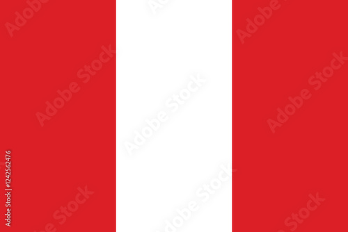 Flag of Peru. Flag icon. Standard color. Standard size. A rectangular flag. Computer illustration. Digital illustration. Vector illustration.
