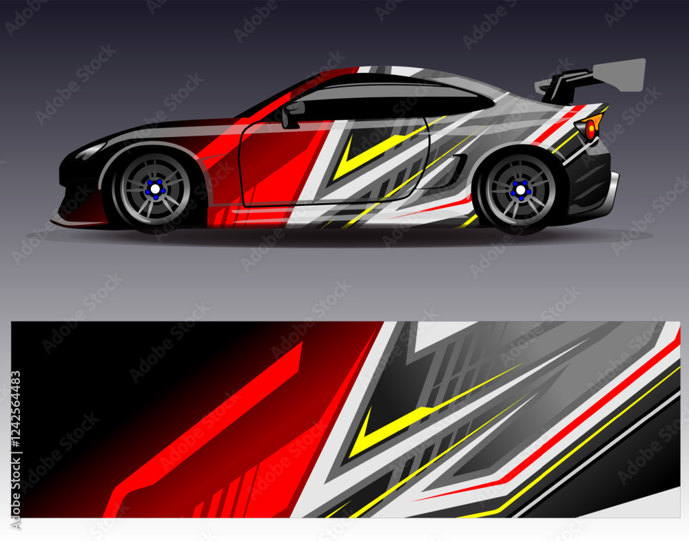 Car wrap design vector. Graphic abstract stripe racing background designs for vehicle, rally, race, adventure and car racing livery Car wrap design vector. Graphic abstract stripe racing background designs for vehicle, rally, race, adventure and car racing livery