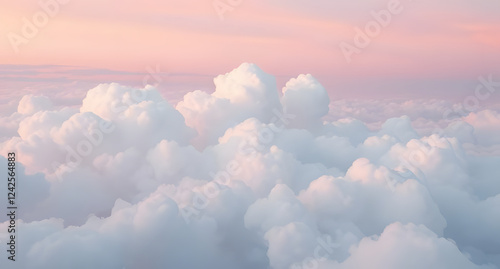 Fototapeta Naklejka Na Ścianę i Meble -  Dreamy cloudscape background. Soft pastel hues, pink, lavender, blue. Fluffy clouds floating in a surreal sky.