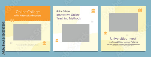 School admission open social media post design, back-to-school promotion square banner layout template, educational Instagram and Facebook post kit, high-quality web banner for enrollment ads bundle