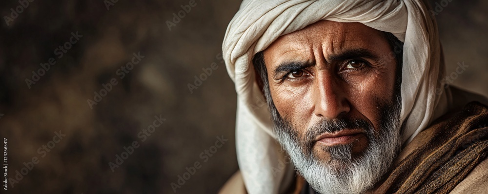 Close up portrait of a solemn, aged, middle eastern gentleman with a white beard Close up portrait of a solemn, aged, middle eastern gentleman with a white beard
