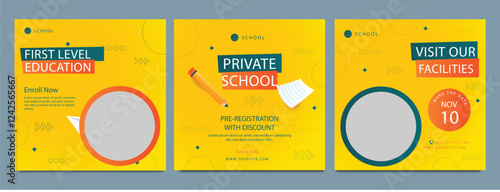 School admission open social media post design, back-to-school promotion square banner layout template, educational Instagram and Facebook post kit, high-quality web banner for enrollment ads bundle