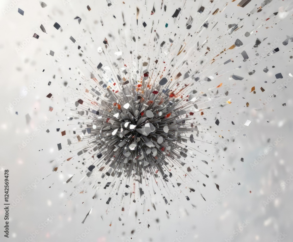 Vibrant silver confetti exploding into the air on a crisp white backdrop with a kaleidoscope of colors and shine , brilliance, vibrant, radiance Vibrant silver confetti exploding into the air on a crisp white backdrop with a kaleidoscope of colors and shine , brilliance, vibrant, radiance