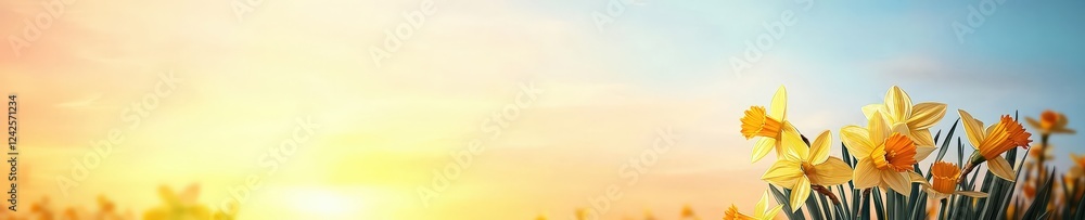 Obraz premium Beautiful Daffodils Against a Sunrise Sky