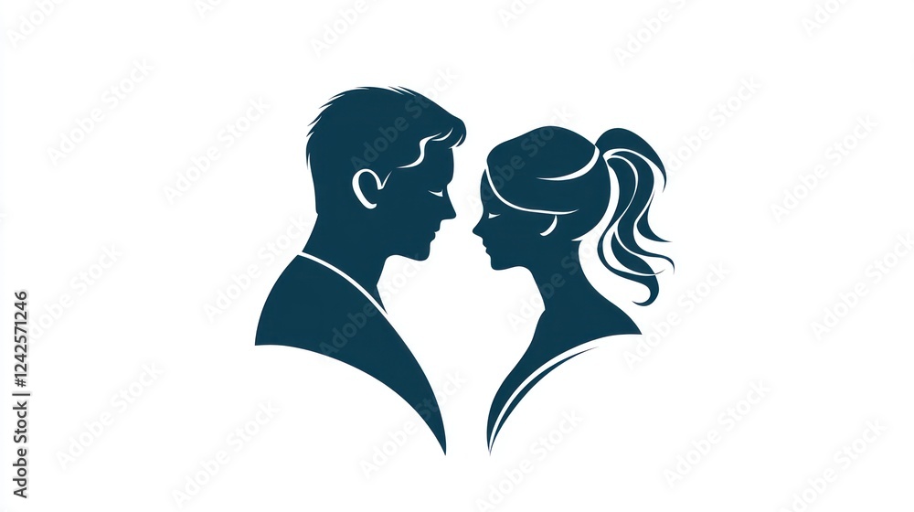 Silhouette of Romantic Couple Facing Each Other in Tender Moment Silhouette of Romantic Couple Facing Each Other in Tender Moment