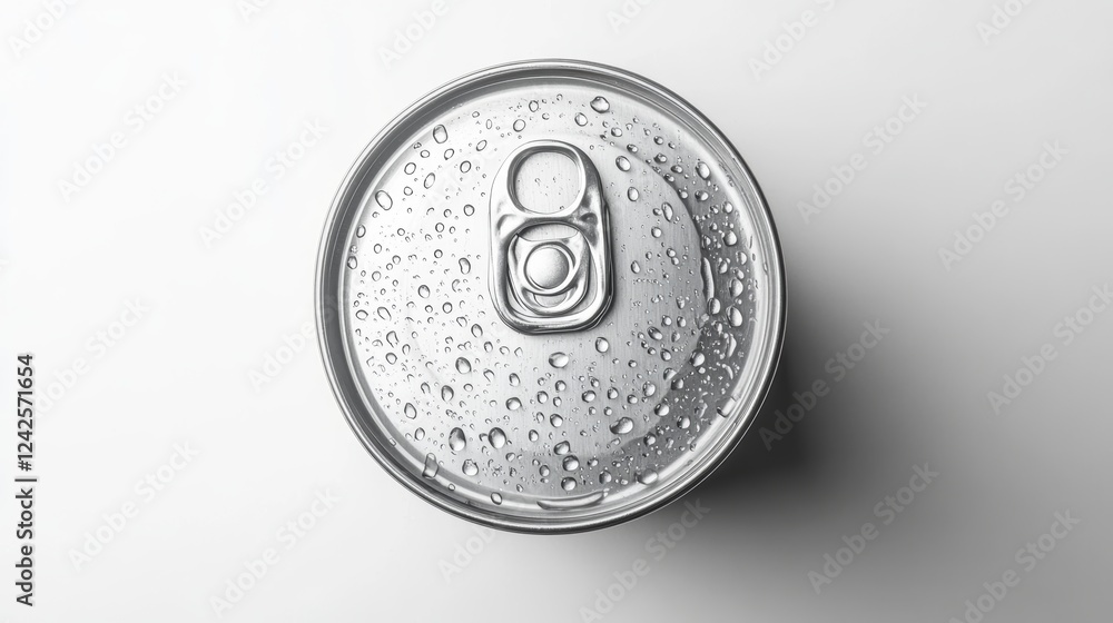 Aluminum can with water drops isolated on white background top view Aluminum can with water drops isolated on white background top view