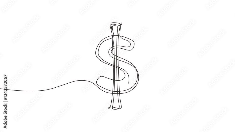 Continuous one line drawing animation of dollar symbol with scribble hand drawn. Editable stroke design. Dollar isolated on white background. Continuous one line drawing animation of dollar symbol with scribble hand drawn. Editable stroke design. Dollar isolated on white background.