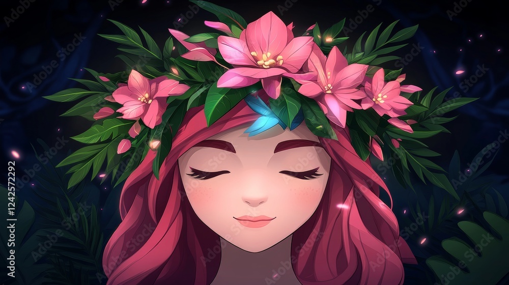 Fototapeta premium Serene Forest Nymph with Floral Crown