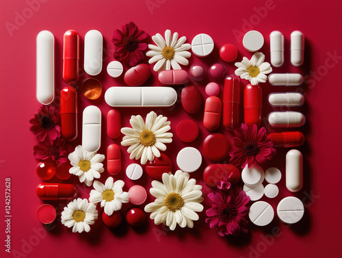 Pharmaceutical Display on a Glossy Reflective Surface photo