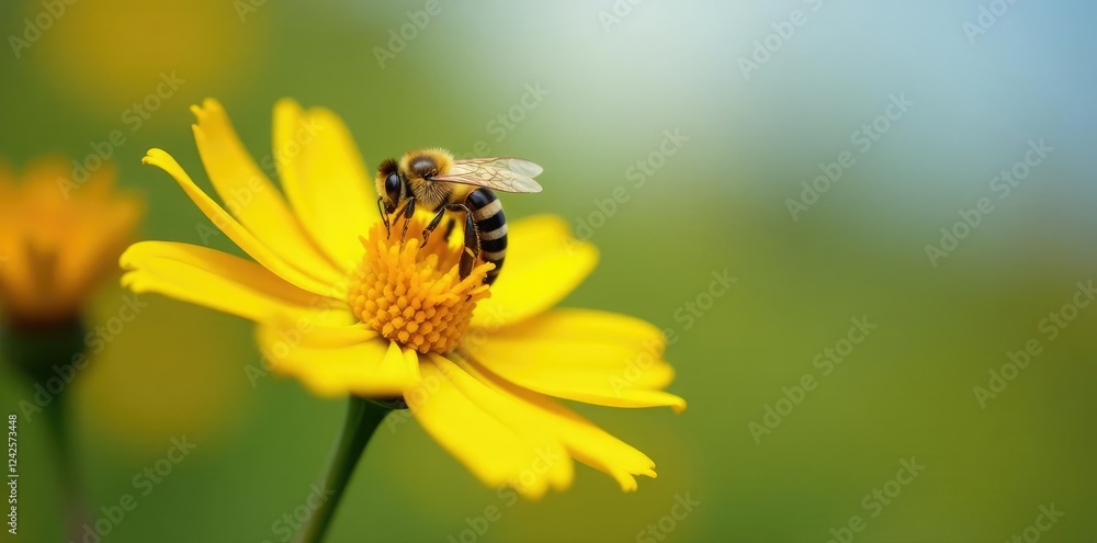 bee collecting nectar from bright yellow cornflower blossom, bees, spring blooms, insects bee collecting nectar from bright yellow cornflower blossom, bees, spring blooms, insects