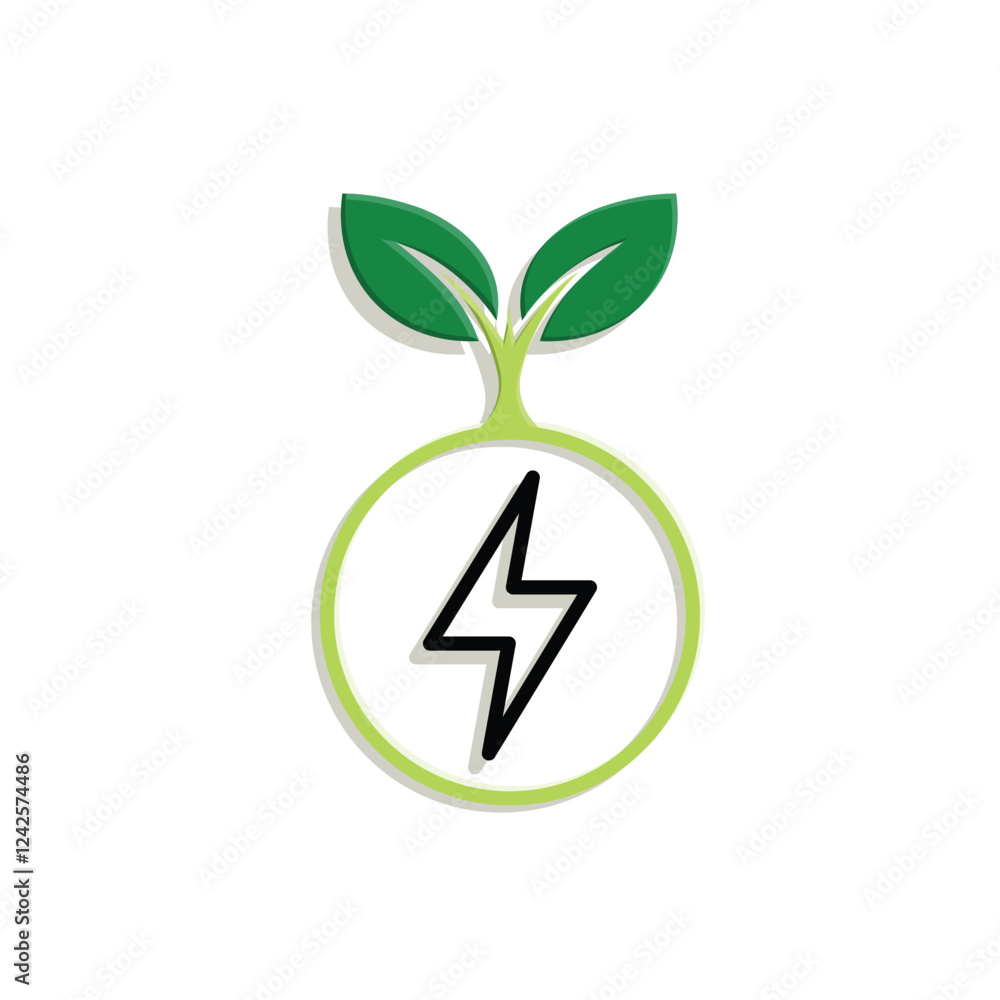 sustainable icon. green energy vector. tree and lightning symbol. reuse, recycle, net zero, green energy, eco friendly concept. Mixed design style sustainable icon. green energy vector. tree and lightning symbol. reuse, recycle, net zero, green energy, eco friendly concept. Mixed design style