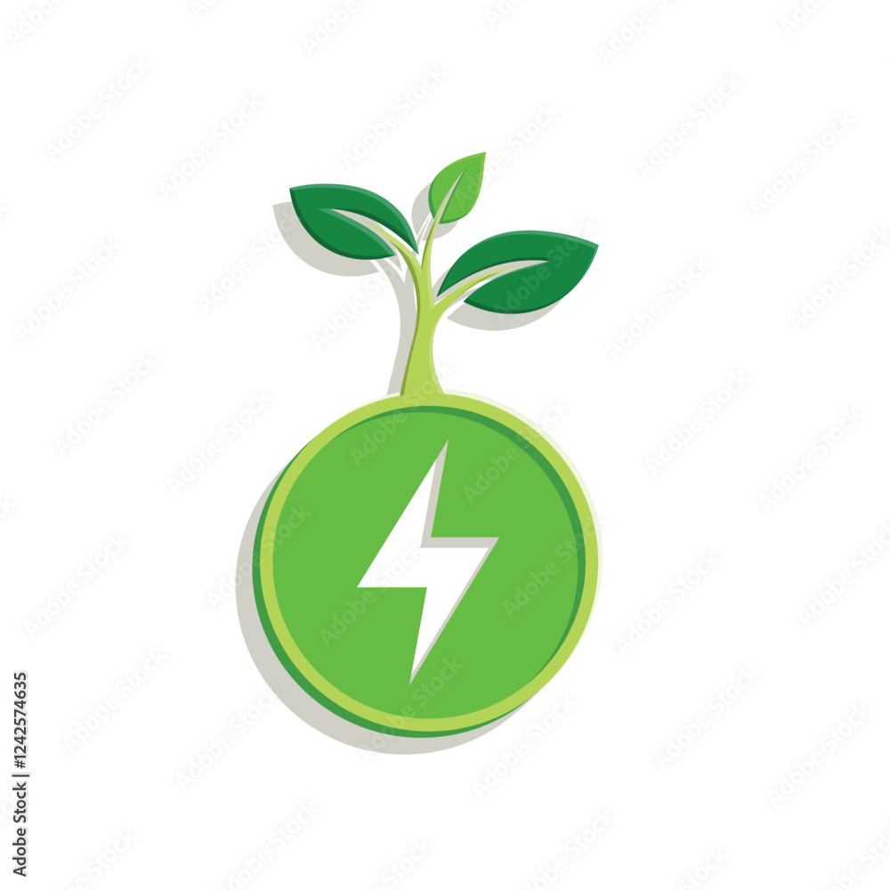 sustainable icon. green energy vector. tree and lightning symbol. reuse, recycle, net zero, green energy, eco friendly concept. Simple 3D design style sustainable icon. green energy vector. tree and lightning symbol. reuse, recycle, net zero, green energy, eco friendly concept. Simple 3D design style